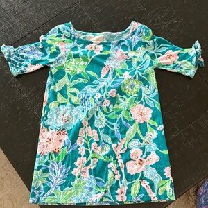 Lilly Pulitzer Floral Teal Dress with Pink Accents